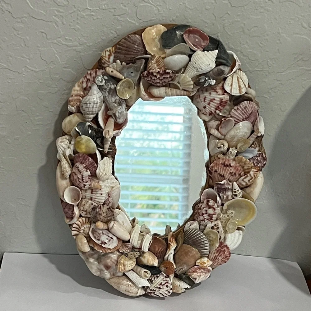 Handmade Coastal Seashell Oval Mirror 8 x 5 Shells Florida & Panama